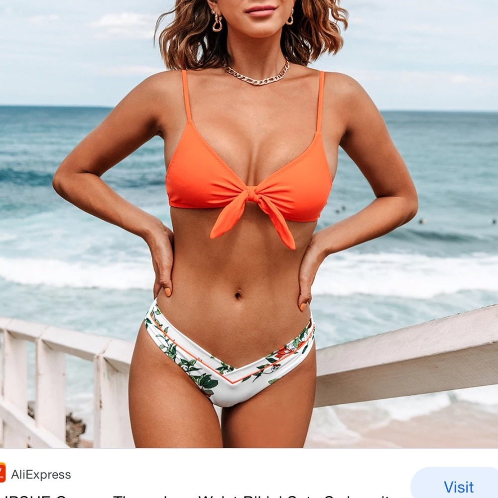 CUPSHE Orange Thong Low Waist Bikini Sets Swimsuit For Women
